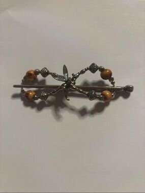 Beaded Dragonfly Hair Barrette - Silver & Brown